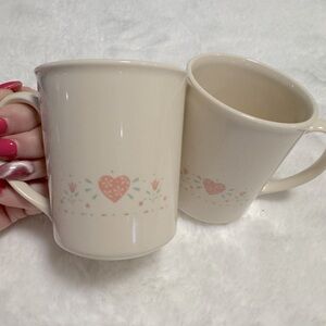 Set VTG 90s Corelle Corning FOREVER YOURS Coffee Mugs Pink Heart Cottagecore